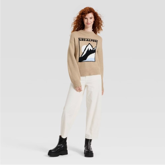 Universal Thread Long Sleeve Crewneck Sweater Les Alpes Tan Mountain Size Small - Picture 9 of 10